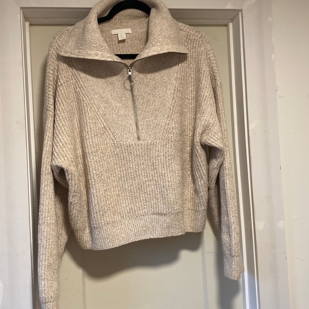 H&M Large zip collar knit sweater - cream/beige